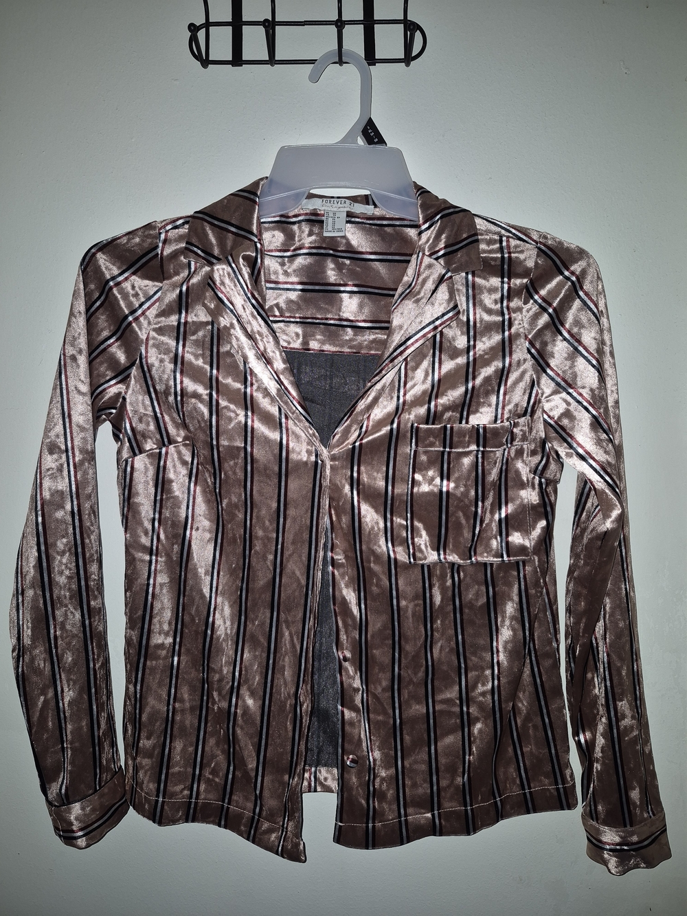 Forever 21 Striped Button-Up - Rose Brown, Black & White